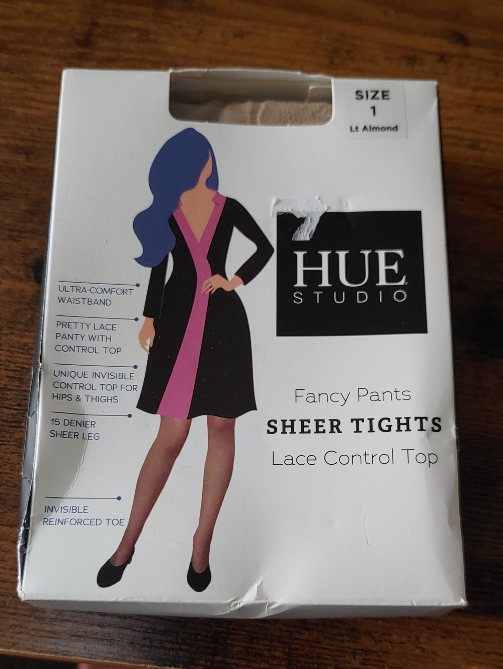NWT Hue Studio Sz 1 Light Almond Fancy Pants Control Top Sheer Tights